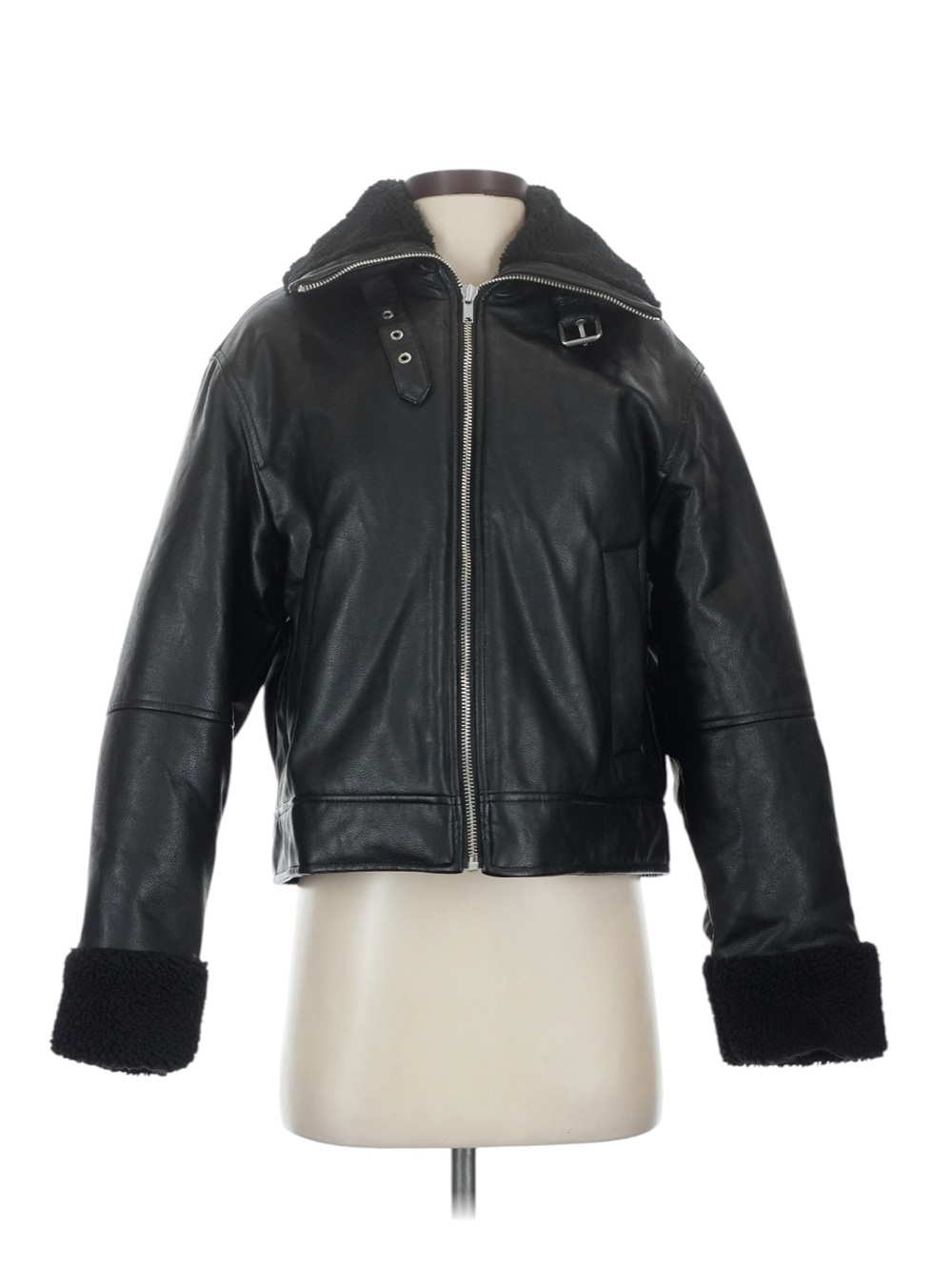 Gap Sherpa Lined Vegan Leather Jacket Size XS Black Faux Leather Coat NWT